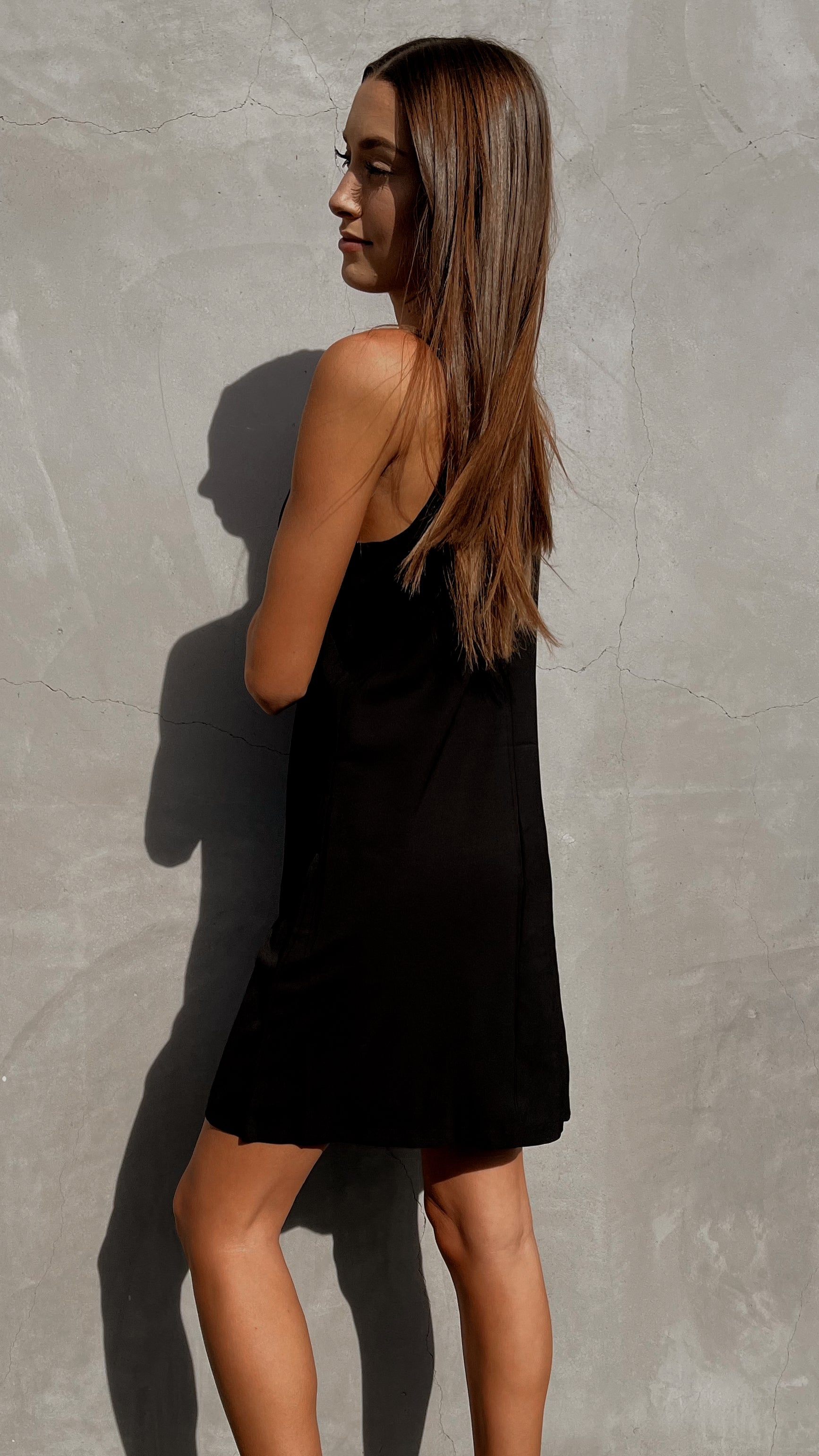 Black Button Down Mini Slip Dress – Les Femmes